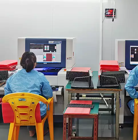 Zhuhai Hengcang SMT AOI inspection—detecting soldering defects on commercial keyboard circuit boards (no missing/skewed components)